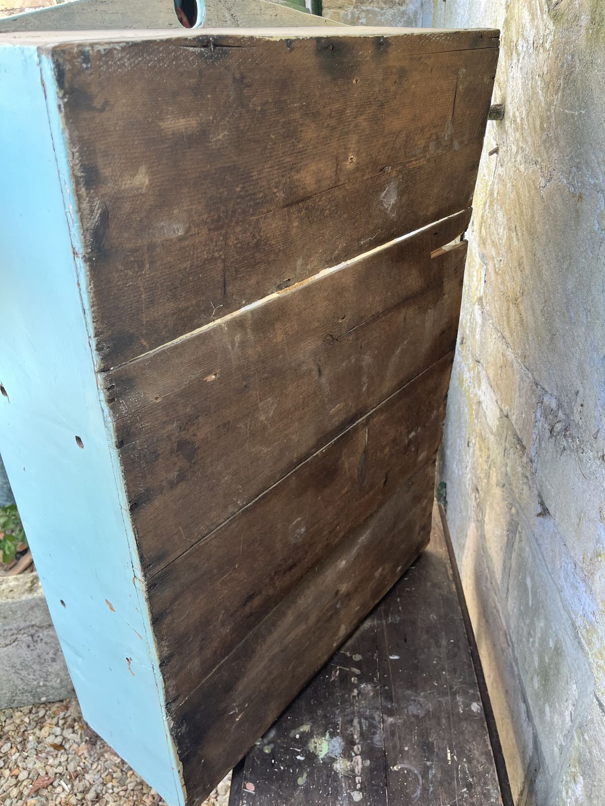 Rustic Glazed Wall Cabinet In Pale Blue And White Paint photo 365.0