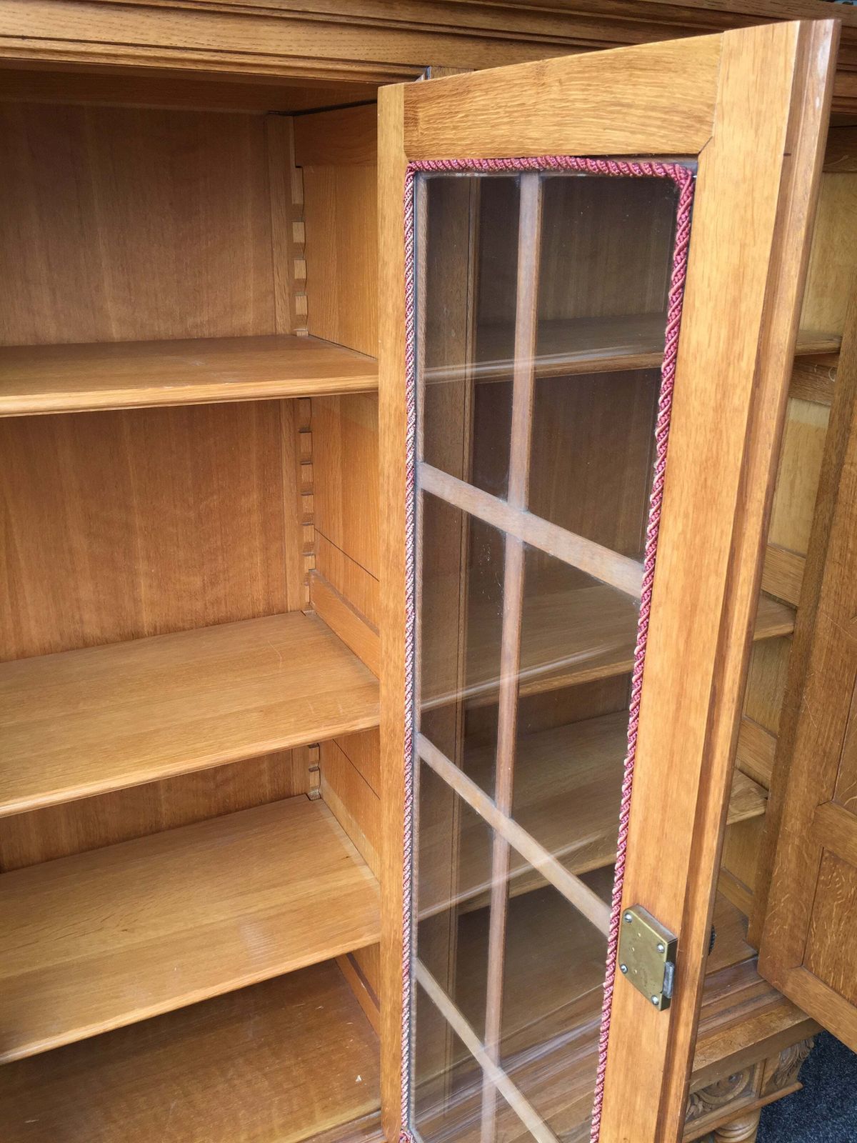 Antique Large Oak Wooden Glazed Fronted Carved Bookcase Storage Cabinet Cupboard photo Furniture