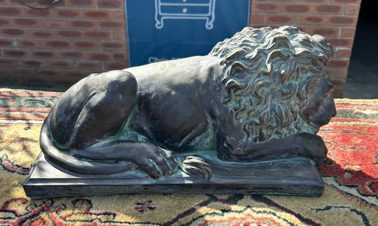 Antique Style Bronze Stone Lion Garden Interior Sculpture Or Pillar Cap photo for sale