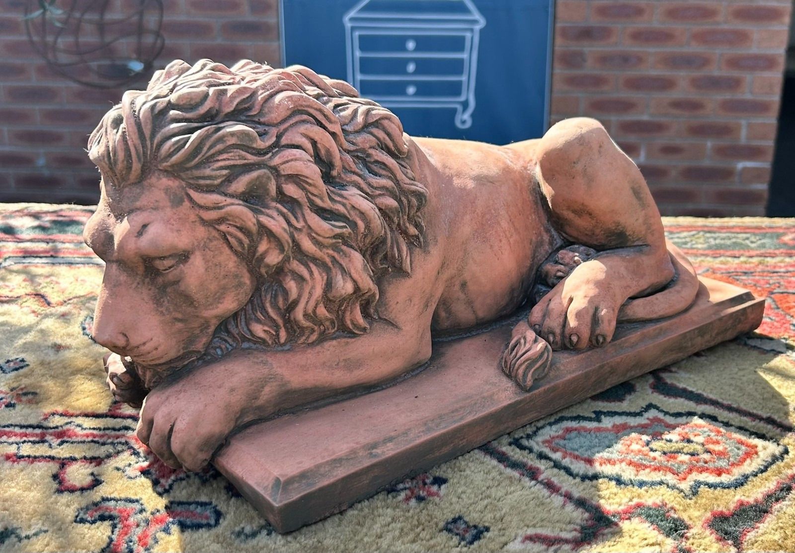 Antique Style Terracotta Stone Lion Garden Interior Sculpture Or Pillar Cap photo for sale