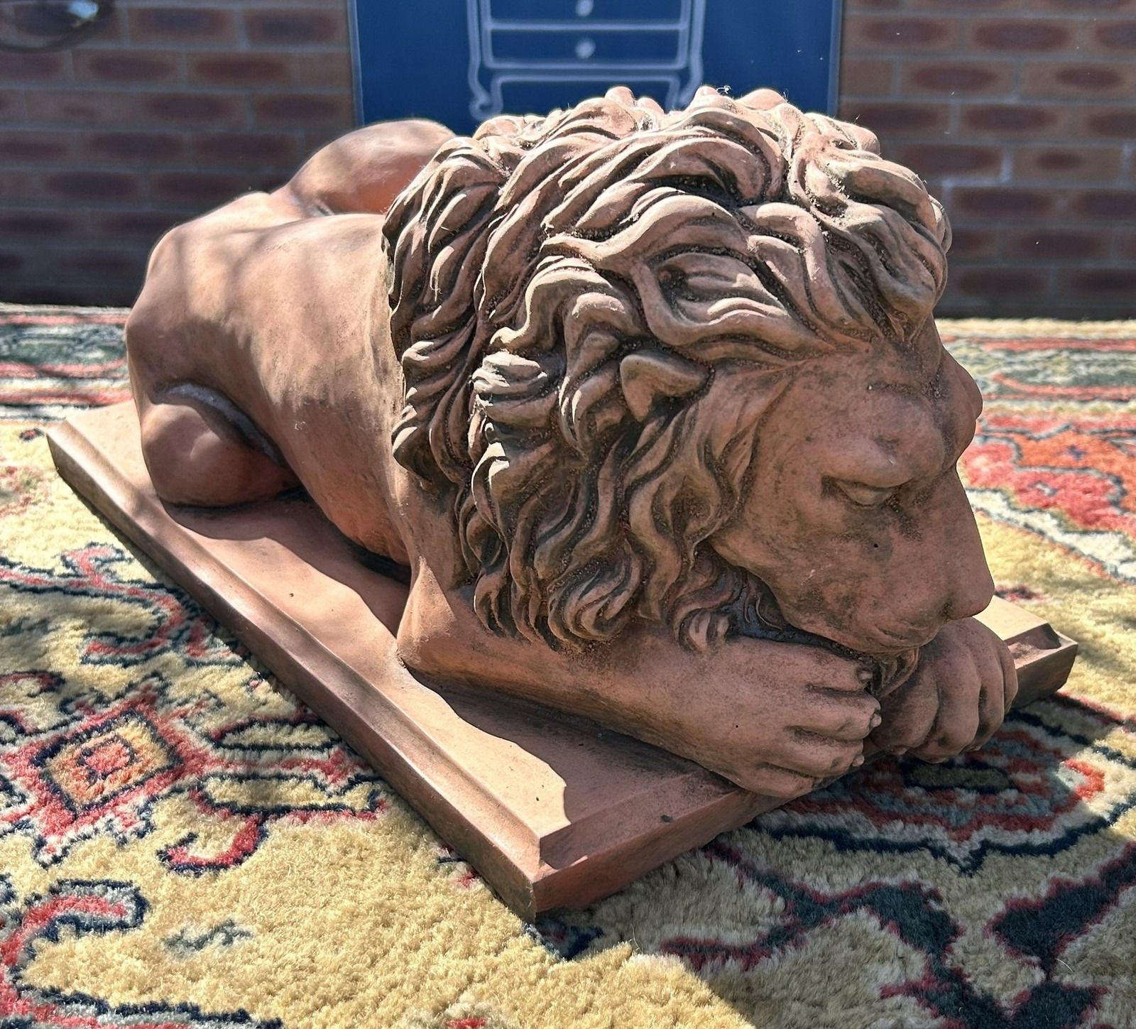Antique Style Terracotta Stone Lion Garden Interior Sculpture Or Pillar Cap photo buy