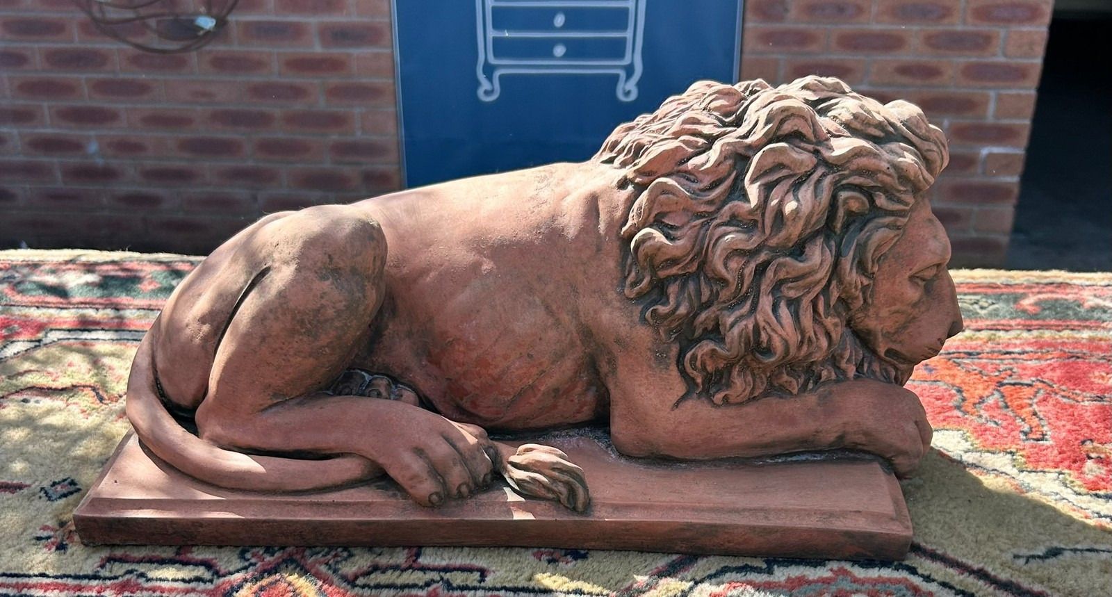 Antique Style Terracotta Stone Lion Garden Interior Sculpture Or Pillar Cap photo for sale