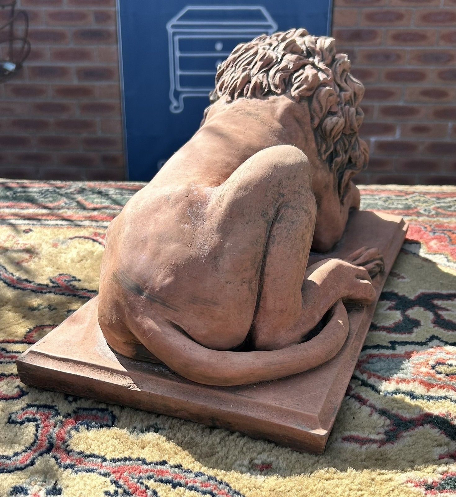 Antique Style Terracotta Stone Lion Garden Interior Sculpture Or Pillar Cap photo buy