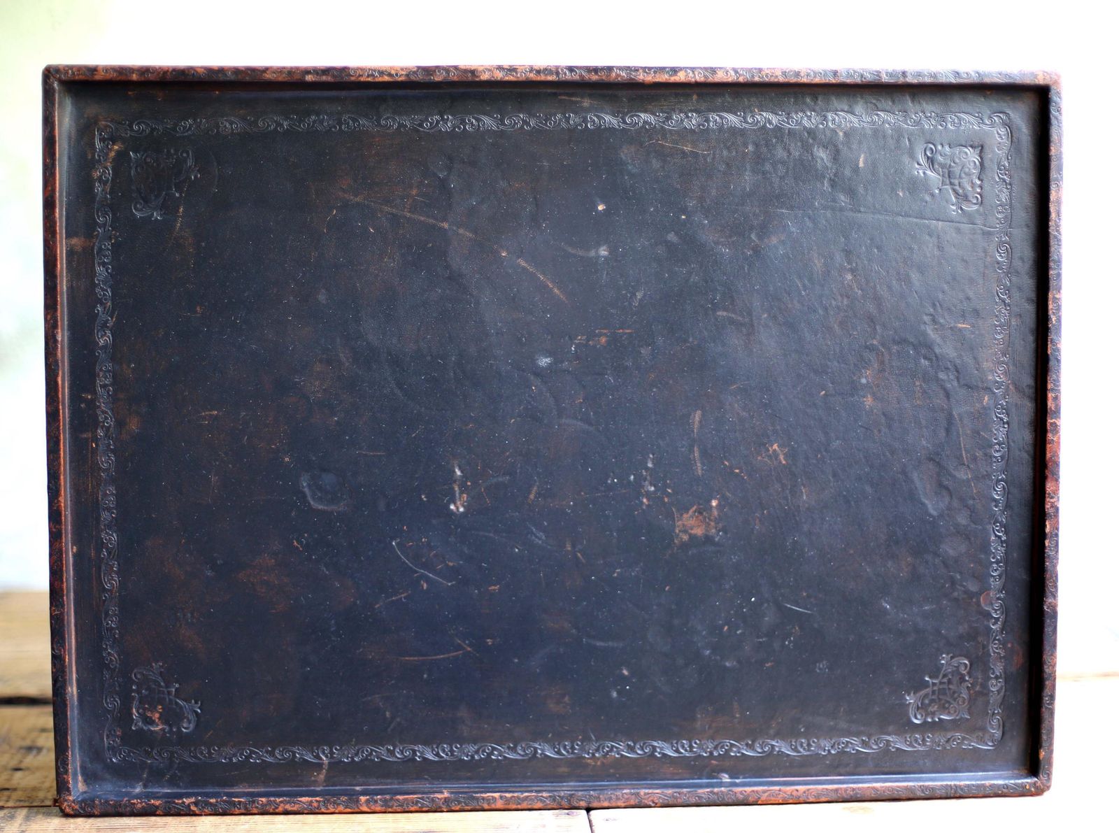 photo for sale Antique Leather Top Side Table With Bobbin Turned Legs And Stretcher Base