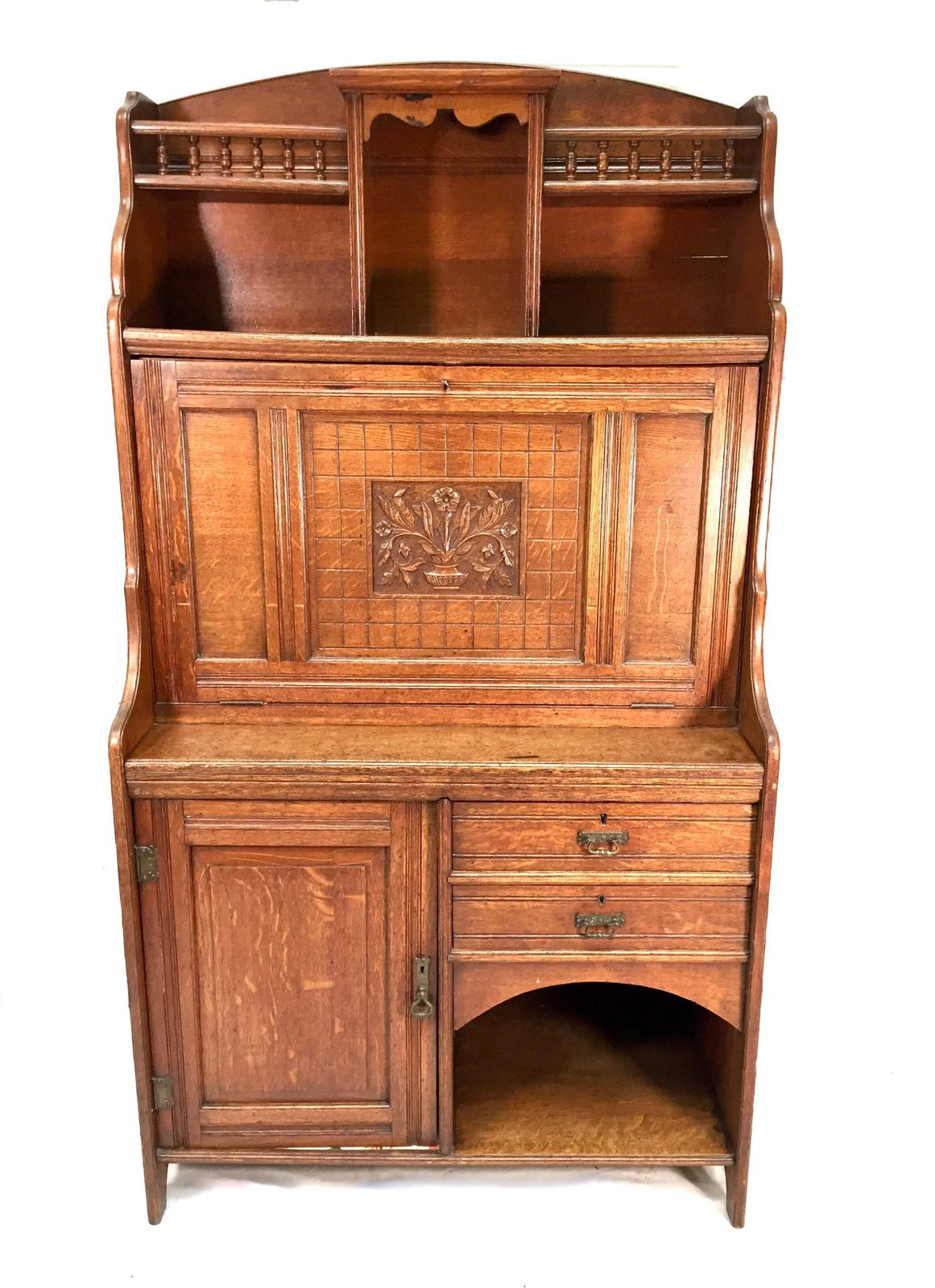 Antique Arts & Crafts Oak Wooden Bureau Storage Cabinet Bookcase By Trevor Page photo vinterior