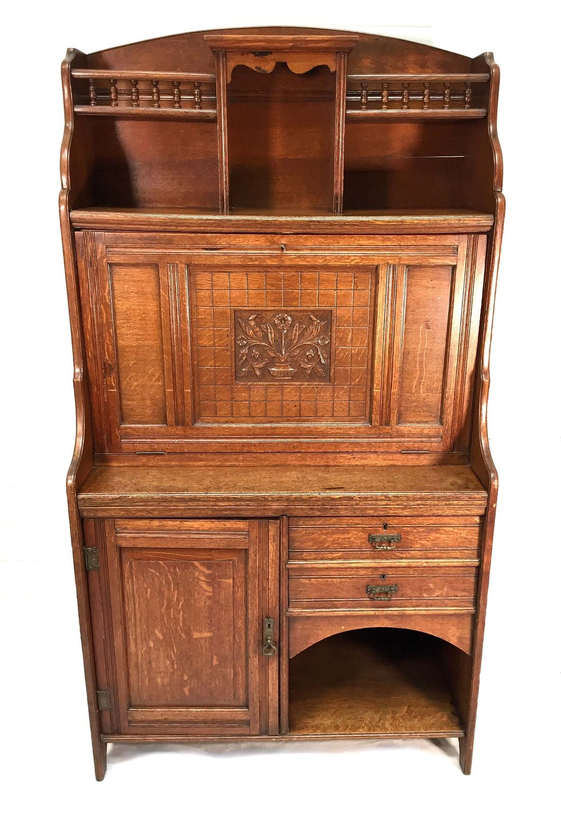 Furniture Antique Arts & Crafts Oak Wooden Bureau Storage Cabinet Bookcase By Trevor Page photo