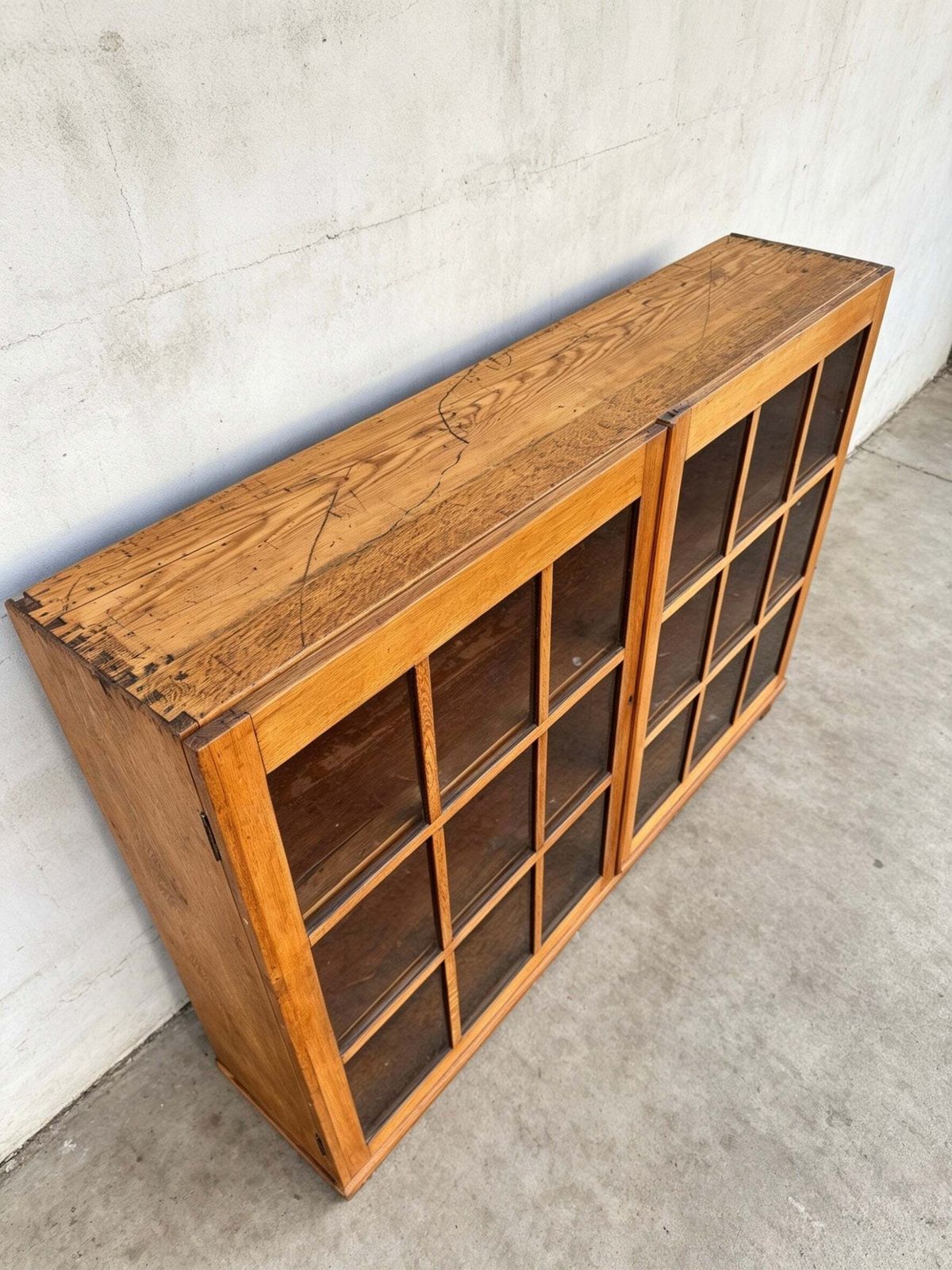 Early 1900s Oak Double Glass Door Display Bookshelf photo 550.0