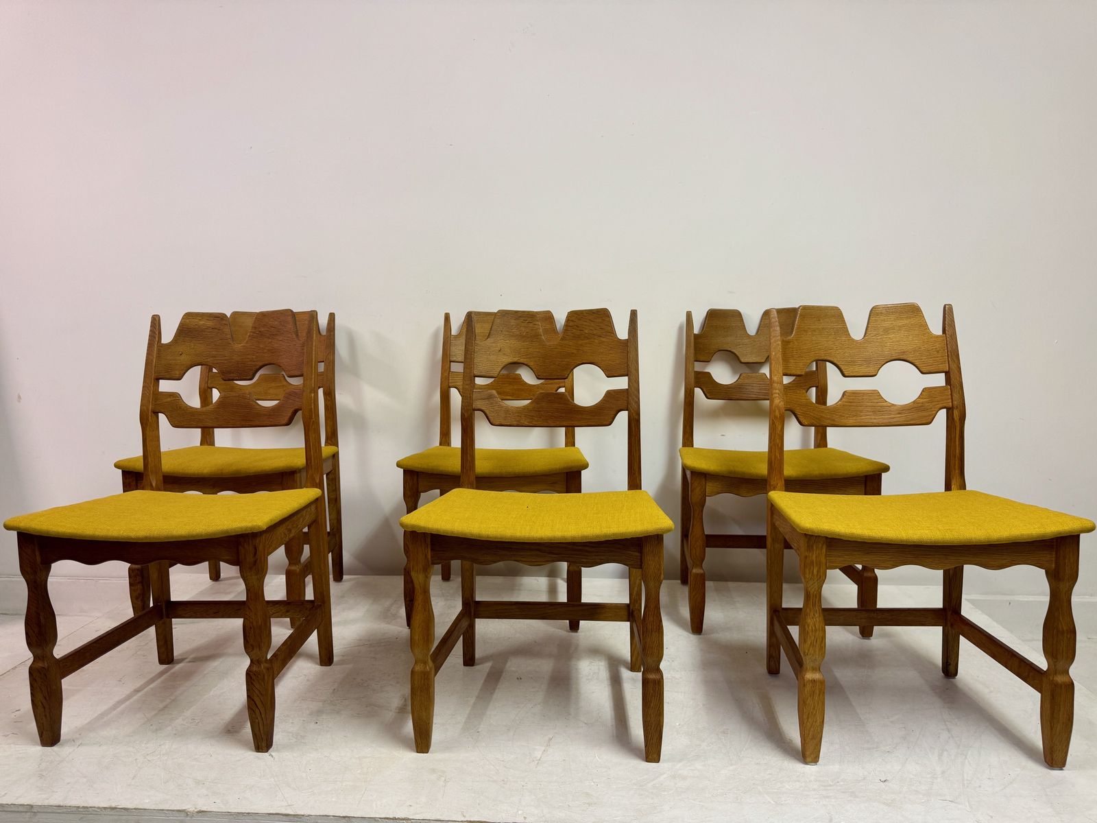 Set Of Six Mid Century Danish Razorblade Oak Dining Chairs By Henning Kjaernulf 1960s photo buy
