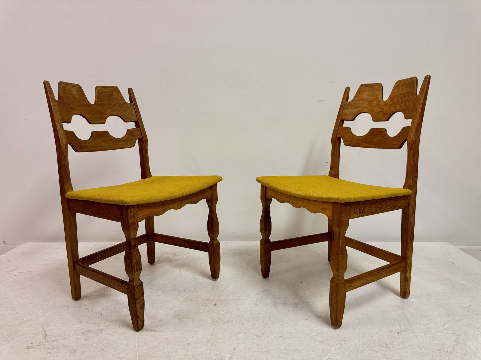 3695.0 Set Of Six Mid Century Danish Razorblade Oak Dining Chairs By Henning Kjaernulf 1960s photo