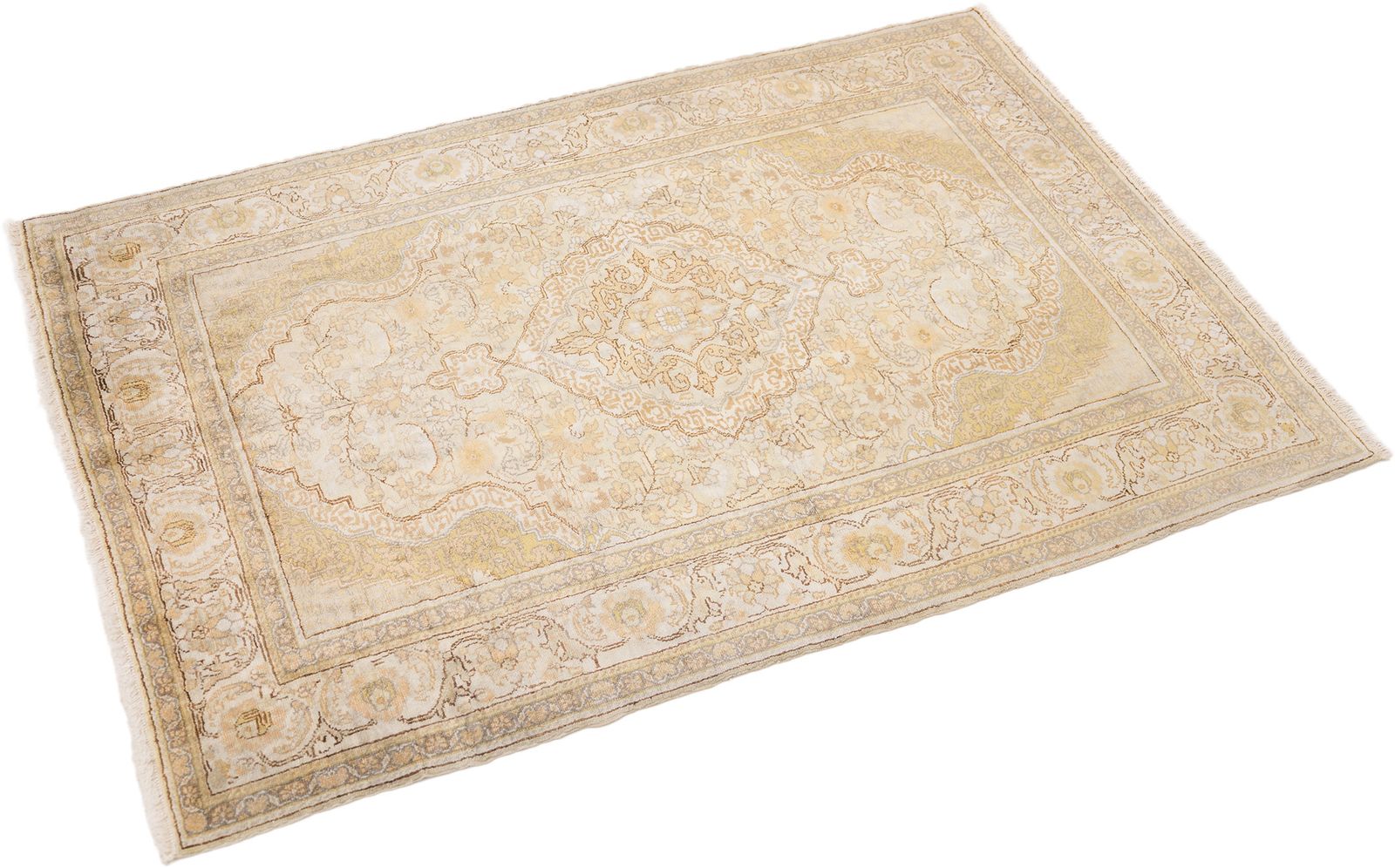 Antique Turkish Kayseri Silk Rug, Cream, 168 × 119cm, Circa 1920s photo for sale
