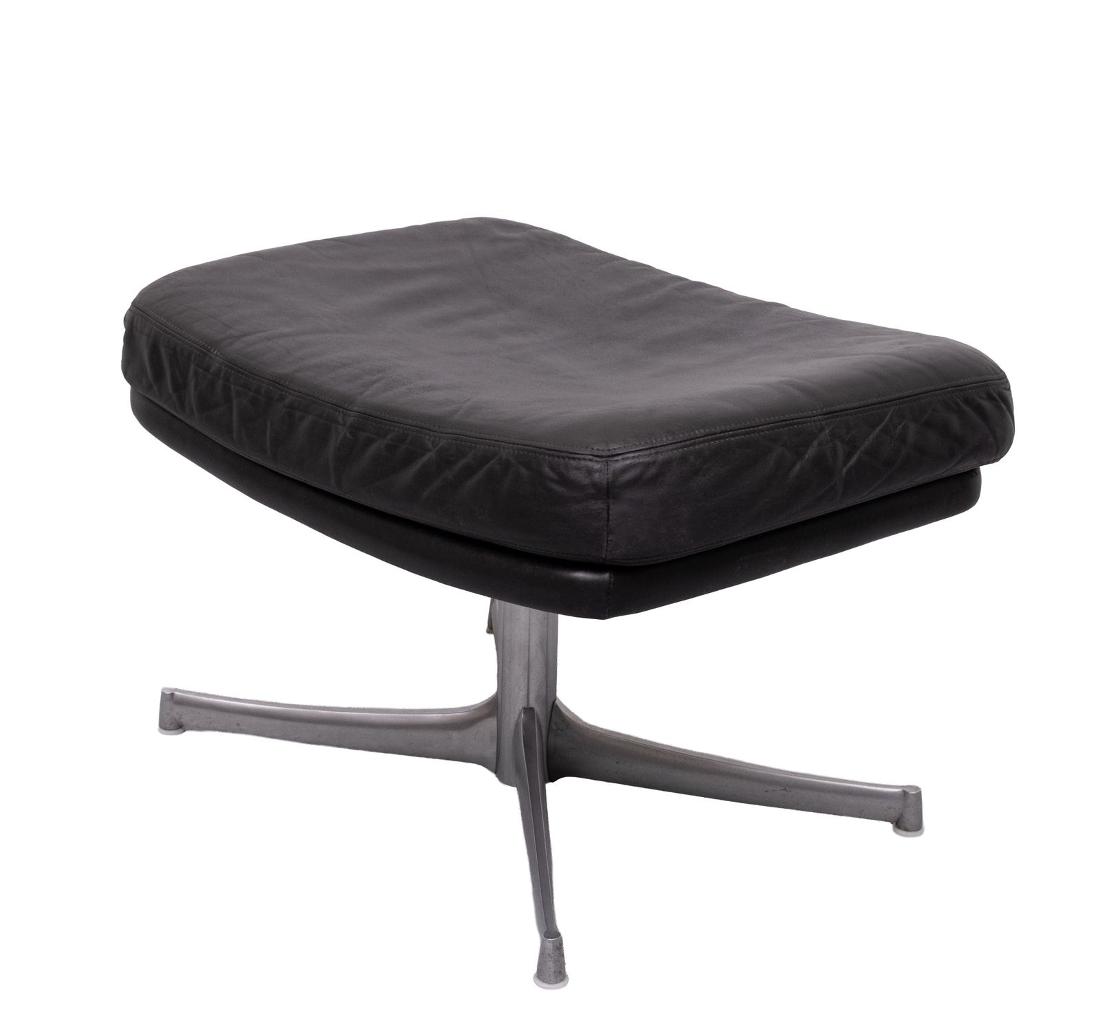 Zwarte leren voetenbank, Collection Walter Knoll, ca. jaren 1970, Duitsland
