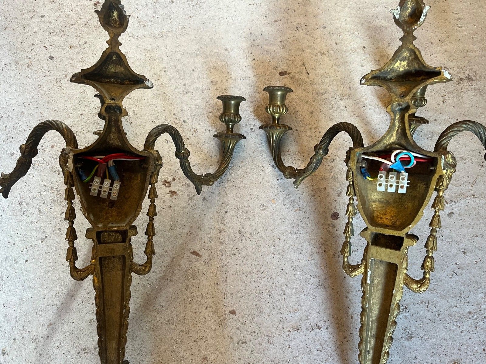 Pair Antique Wall Lights Gilt Metal  Decorated With Swags & Rams Heads French photo for sale