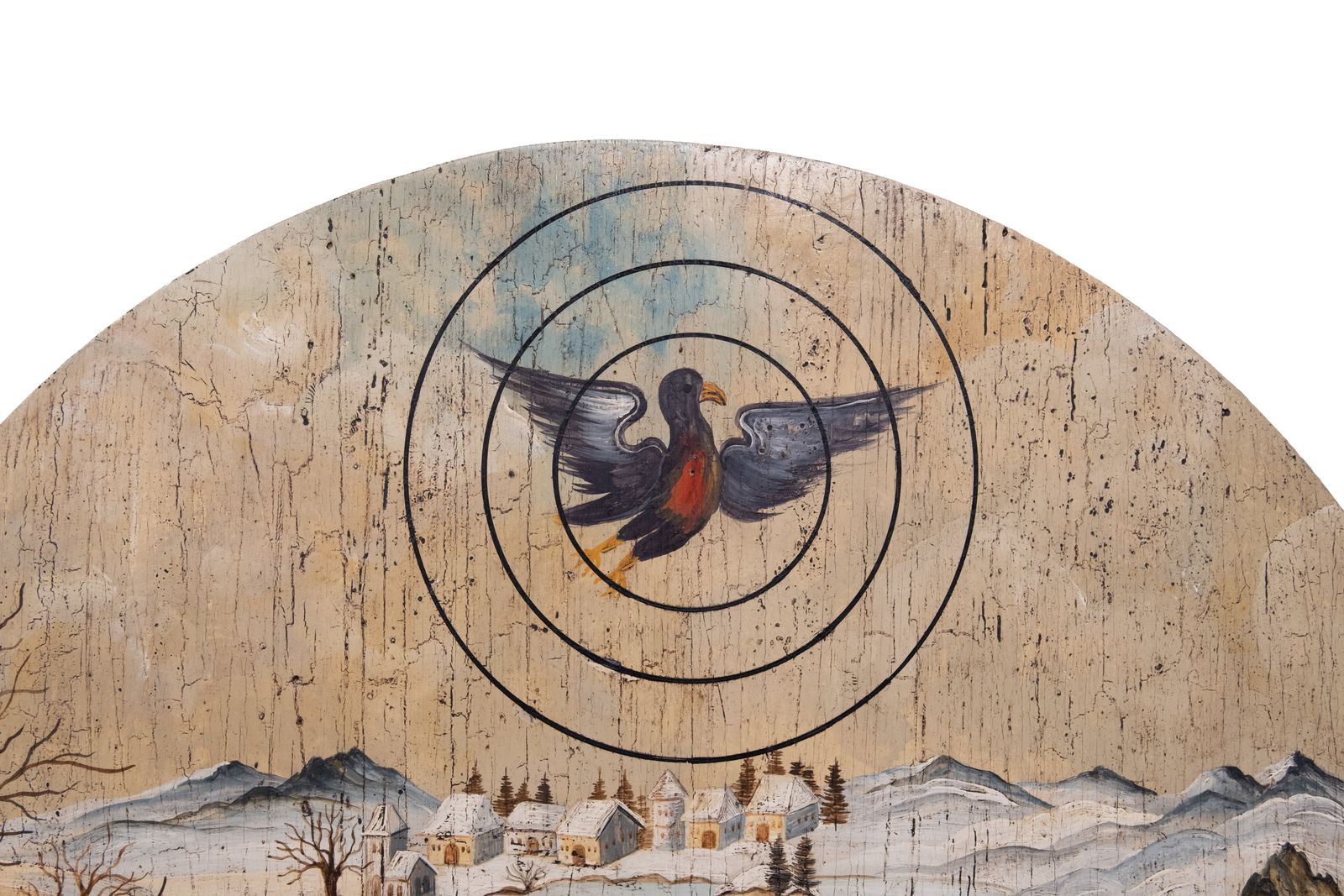 Rond Volkskunst Schilderij Met Handgeschilderd Winterlandschap – Duitsland photo Kunst