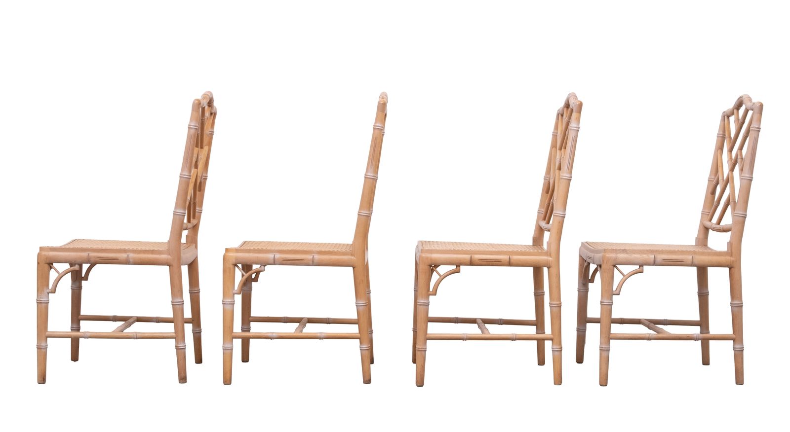 Set Of 4 Chinese Chippendale Chairs Chic Regency Style Seating Woven Cane 1970s photo 2100.0