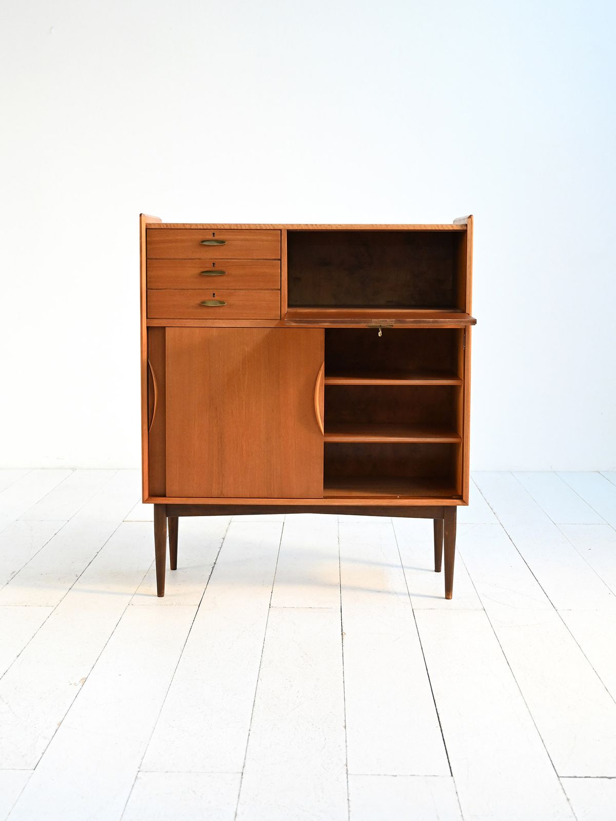 1950s Danish Teak And Brass Cabinet photo furniture