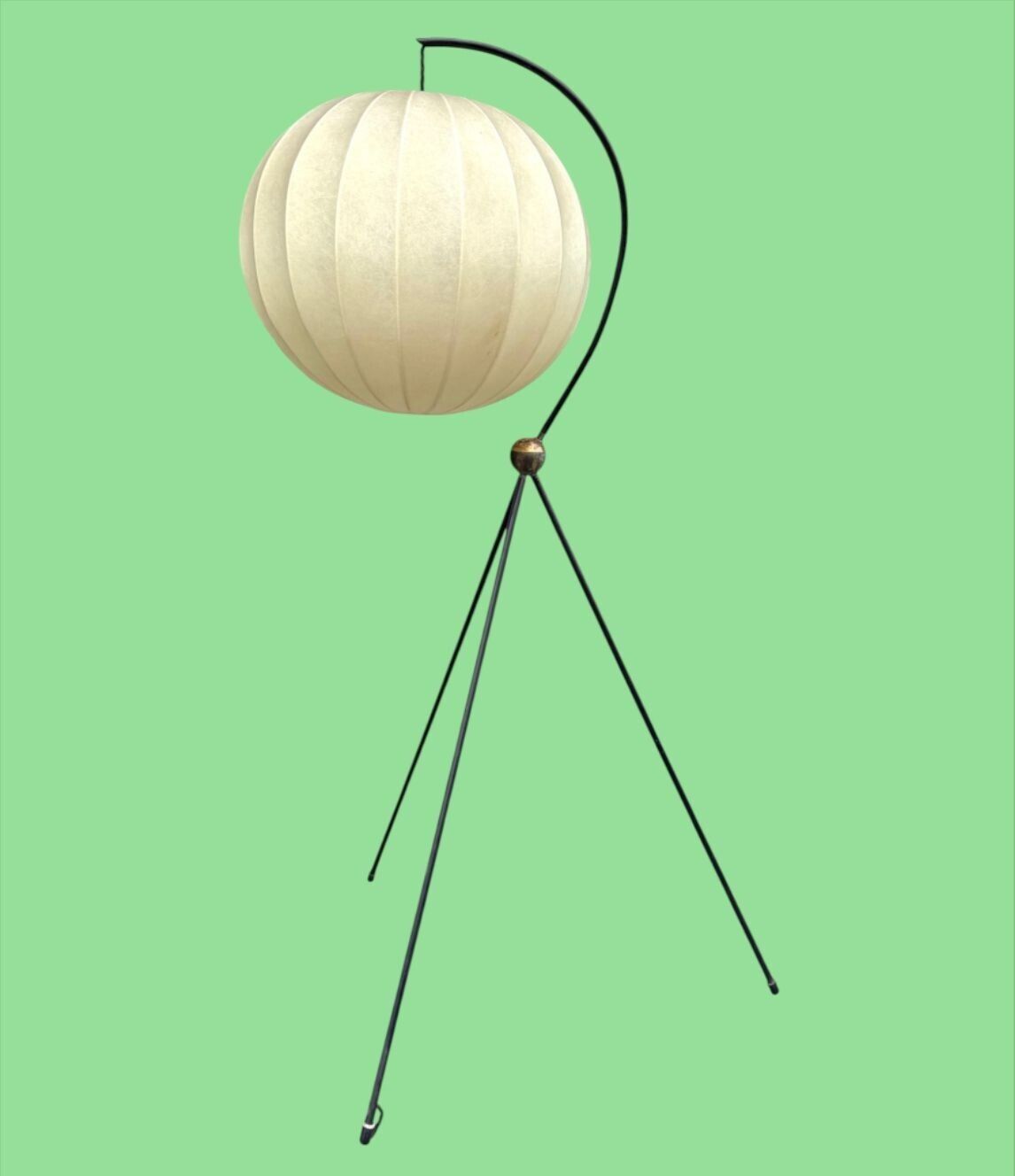 A Rare Italian 1960s Black Lacquer And Brass Tripod Floor Lamp With Cocoon Shade By Castiglioni photo furniture