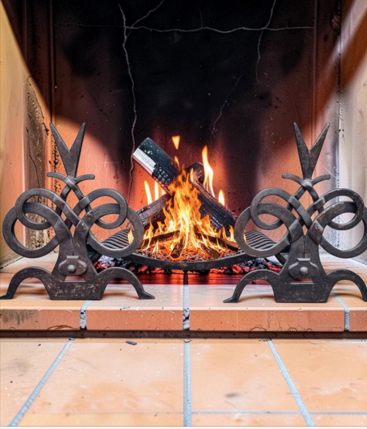 photo furniture A Pair Of French Hand Forged Wrought Iron Fire Dogs In The Style Of Gilbert Poillerat