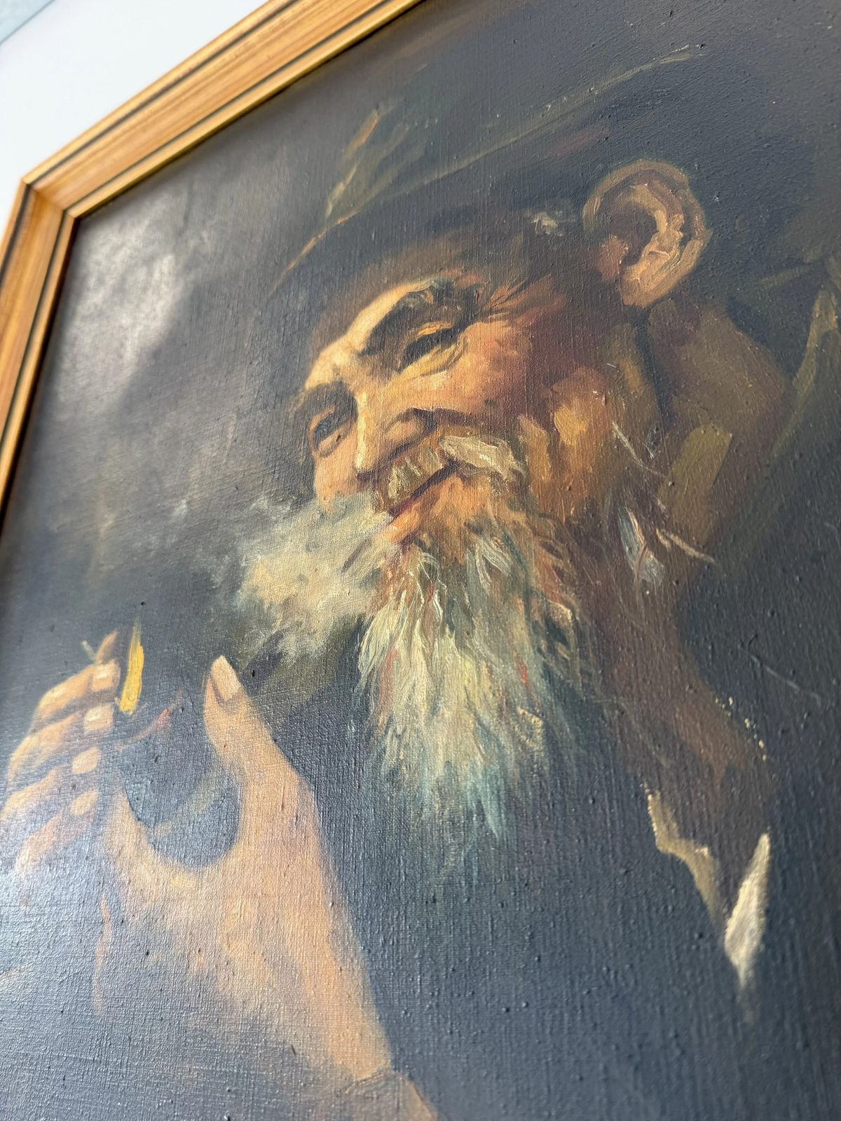 photo furniture Signed Oil On Canvas Painting "Smoking Chinese Elder Of San Francisco"