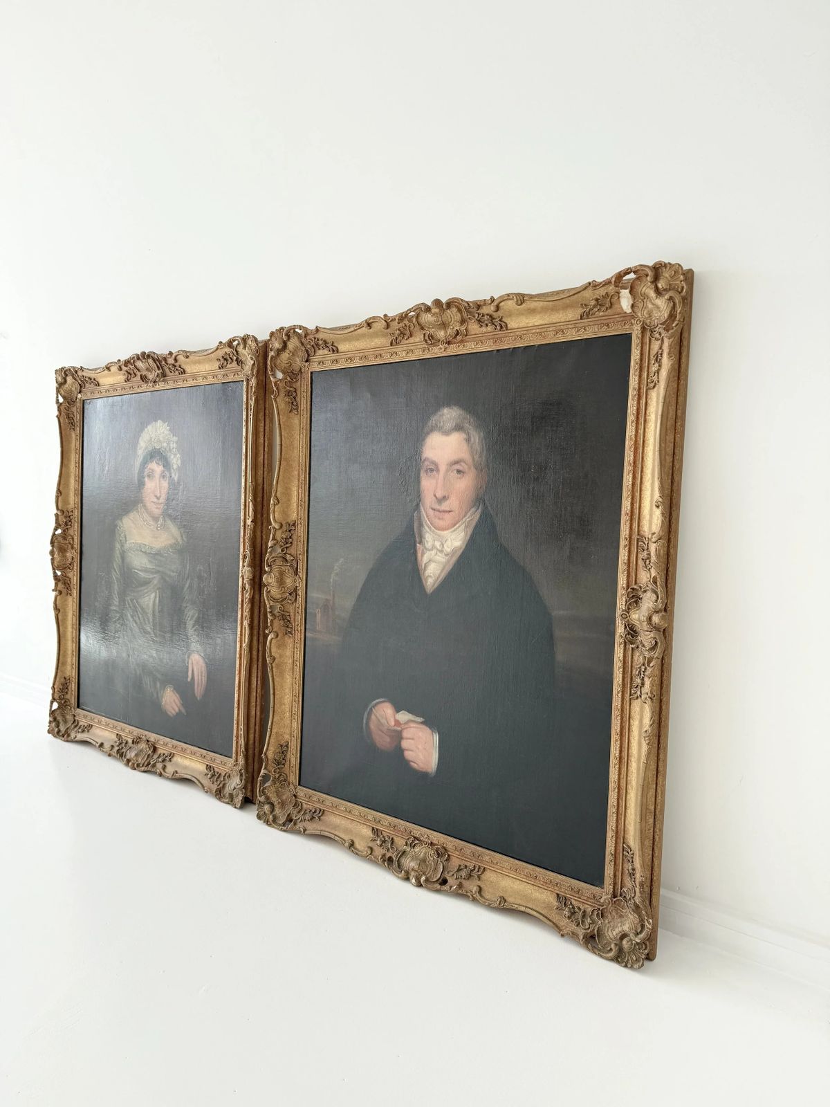 Pair Of Framed Oil On Canvas Portrait Paintings Of Man And Woman, 19th Century, English Provincial School photo for sale