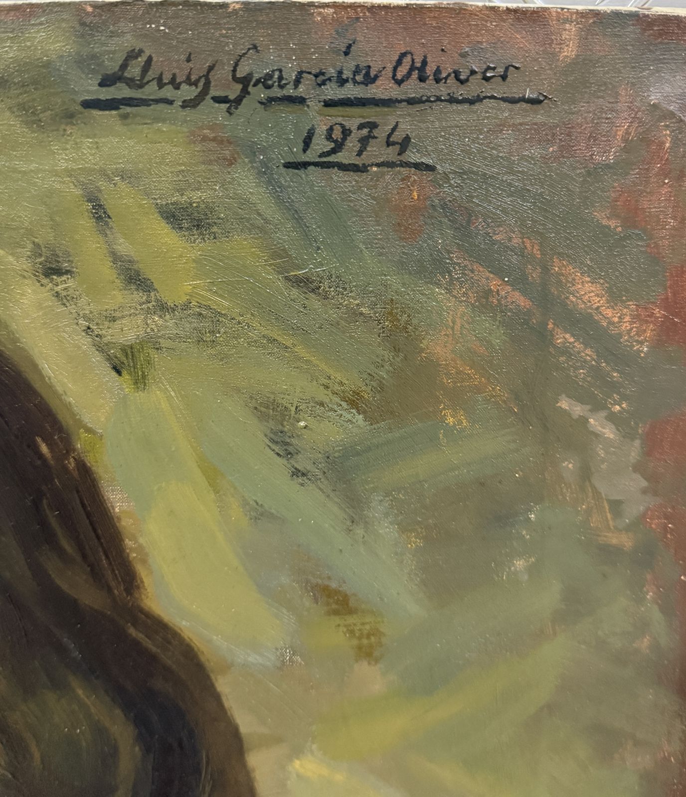 Luis Garcia Oliver – Mediterraan Vrouwenportret Met Fruitmand, Spaans Figuratief Olieverfschilderij 1974 photo furniture