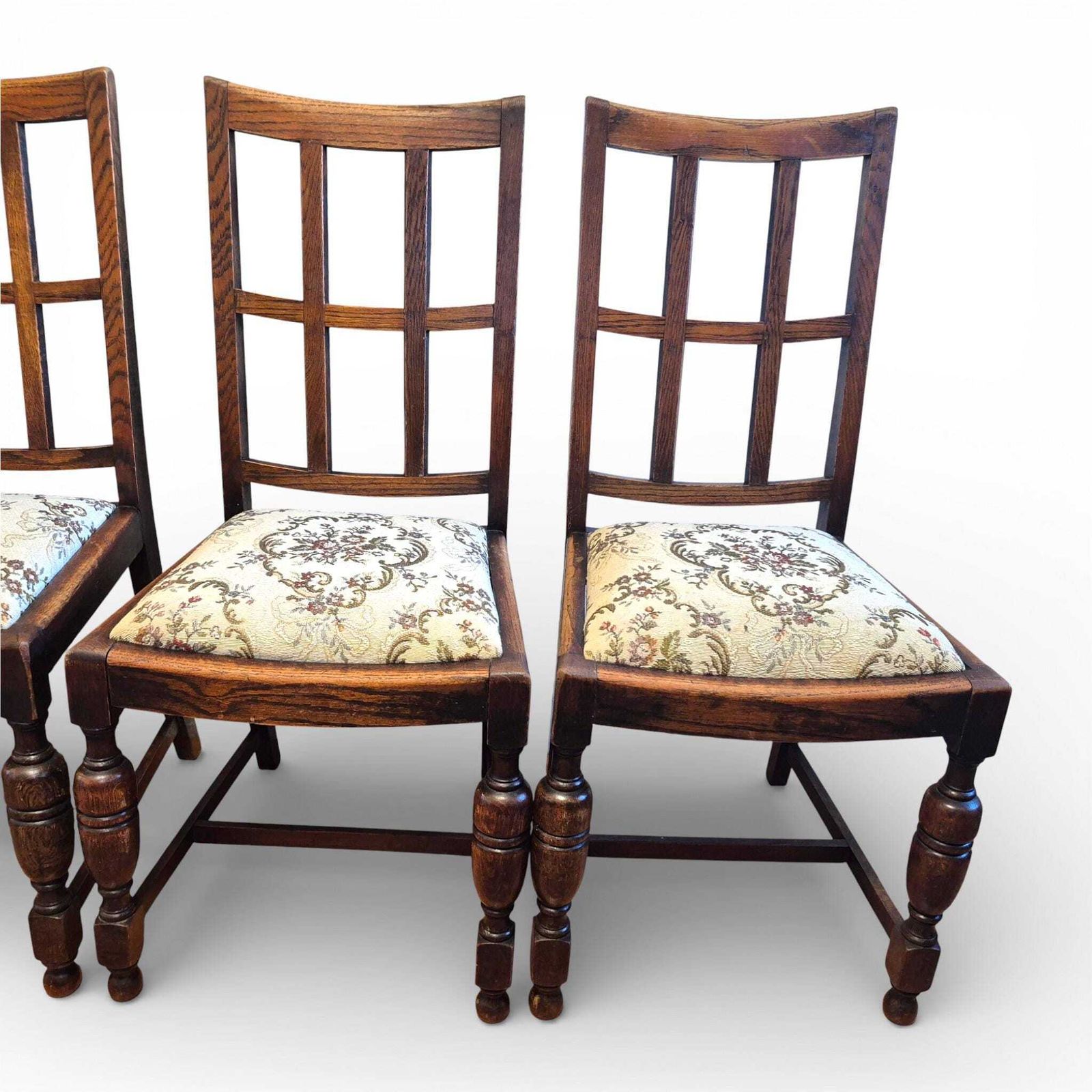 photo furniture Set Of 4 Arts & Crafts Oak Dining Chairs | Antique Oak Chairs | Upholstered Seats | Early 20th Century
