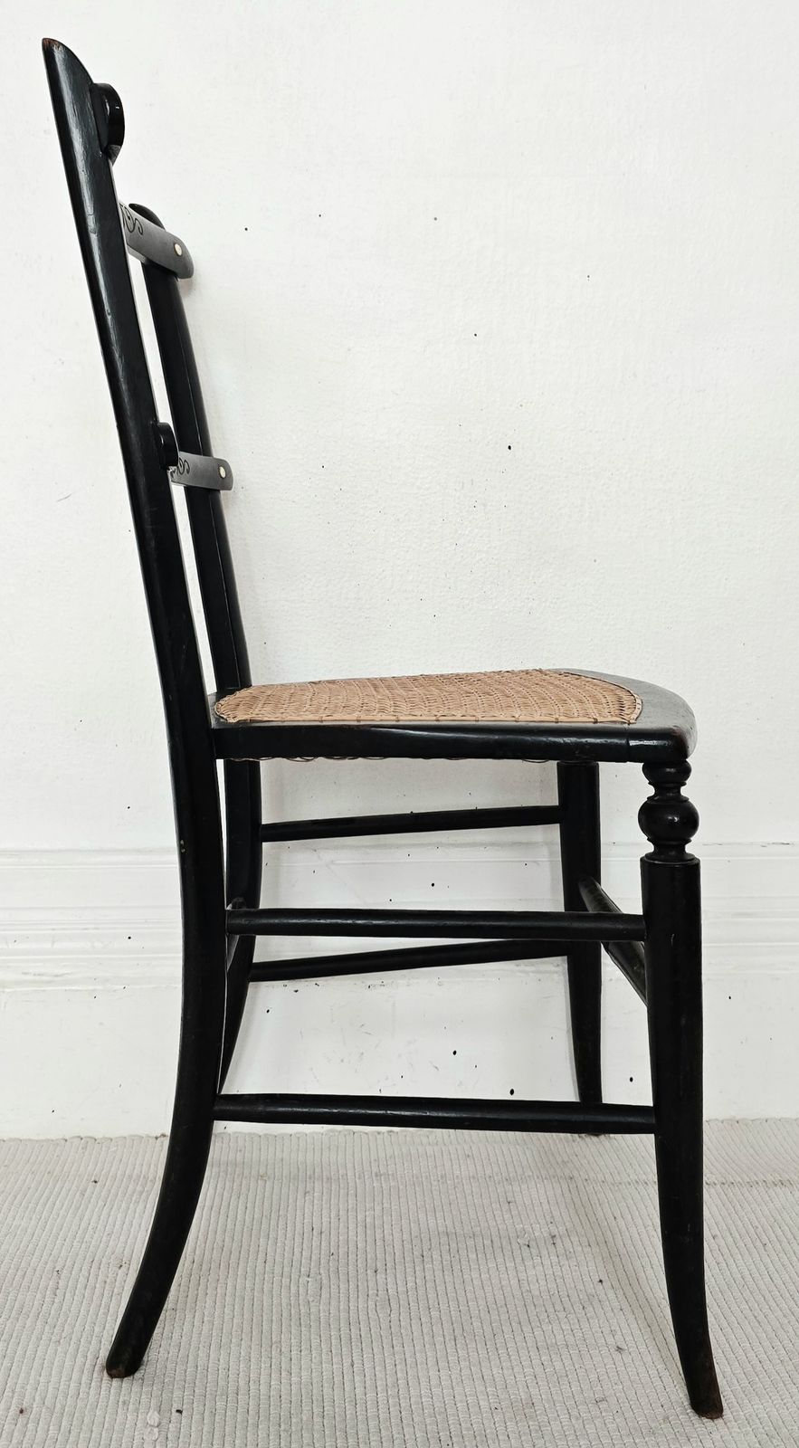 A Victorian Ebonised Salon Chair With Rattan Seat  & Bone Inlay. photo Furniture