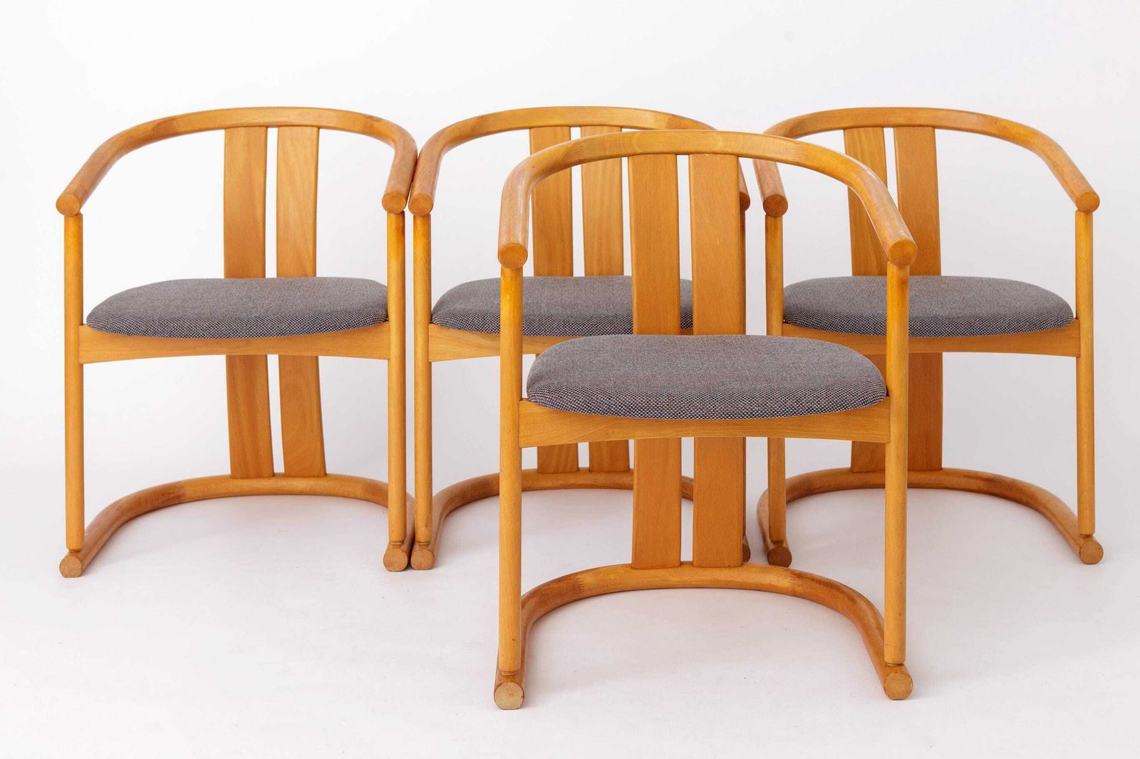 Set Of 4 Casala Dining Chairs Beech Wood Germany 1970s Mid Century Modern Gray Blue Upholstery