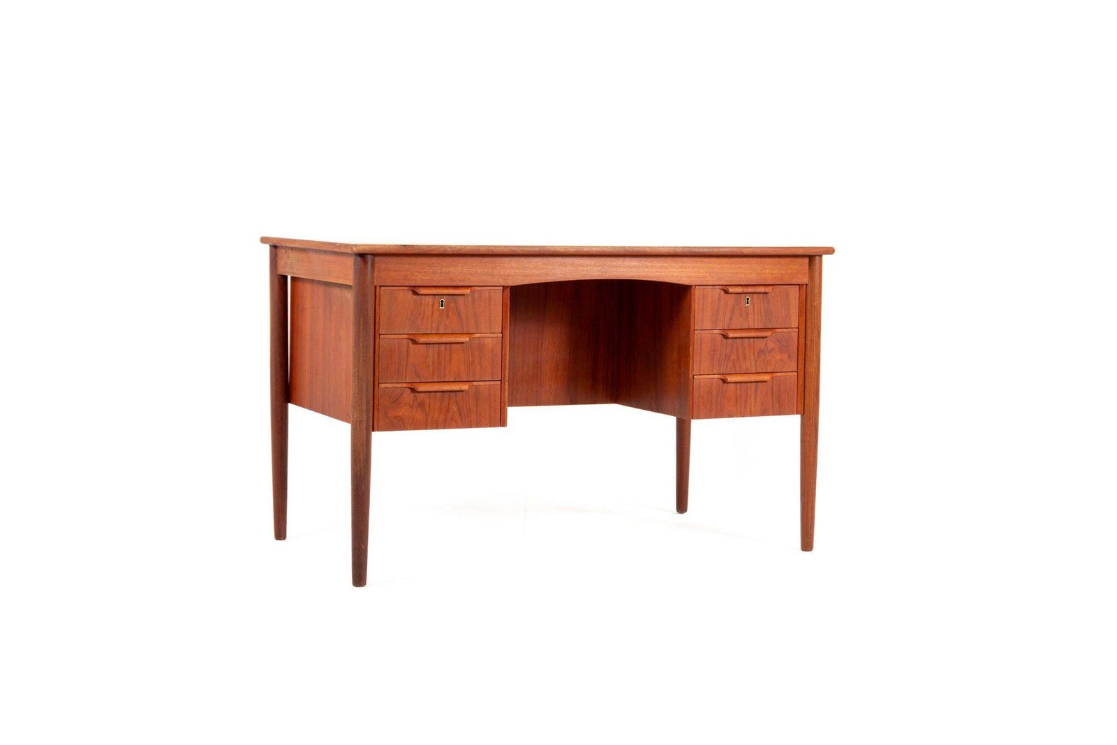 Vintage jaren 1960 Deens teakhouten schrijfbureau met zes lades photo furniture