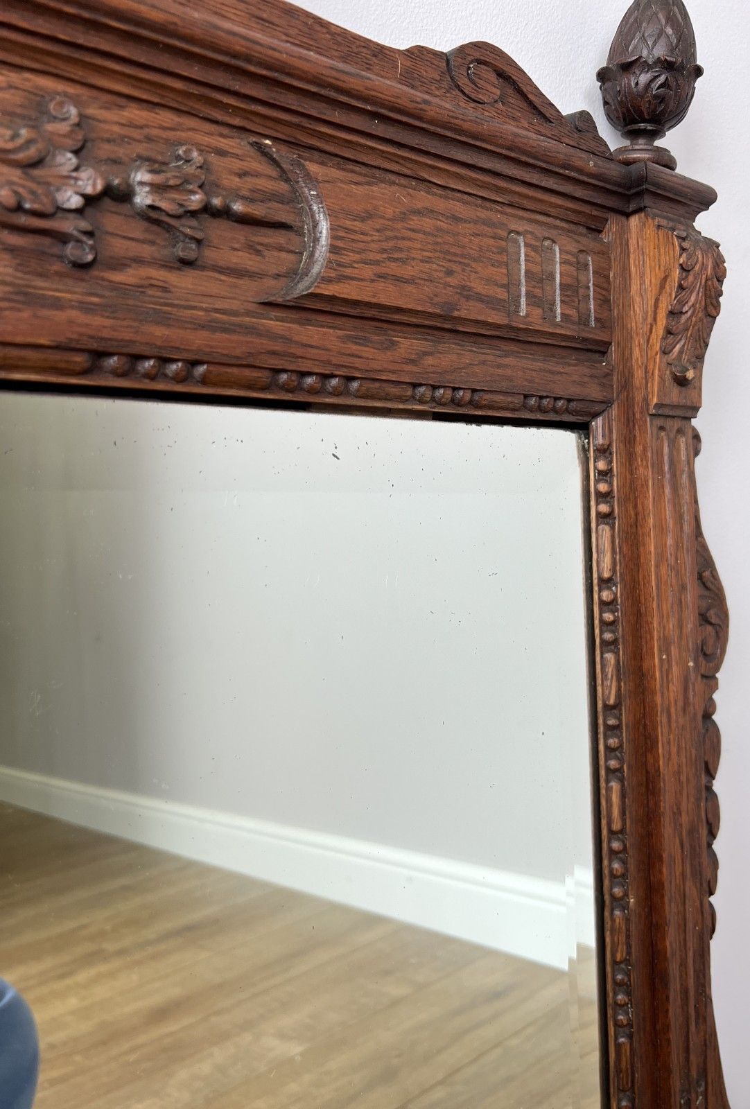 Mirror Antique French Style Oak Wall Mirror Carved Decorative Frame Lot 6140 photo vintage
