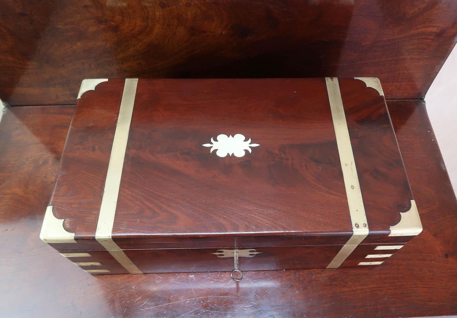Large Antique Campaign Brass Mounted Writing Box. English C.1850 photo for sale