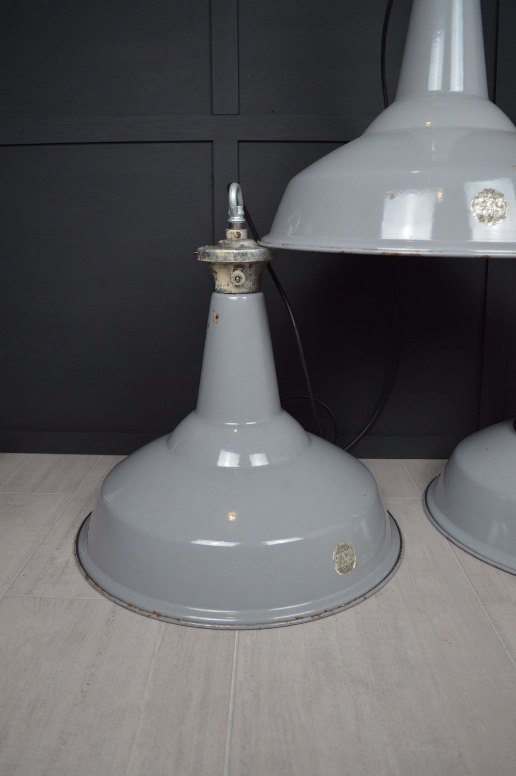 Vintage Xl Benjamin Industrial Enamel Lights photo vinterior