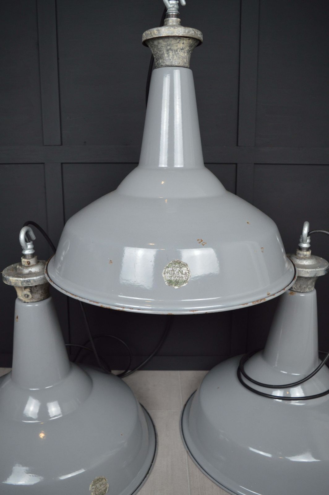 photo for sale Vintage Xl Benjamin Industrial Enamel Lights