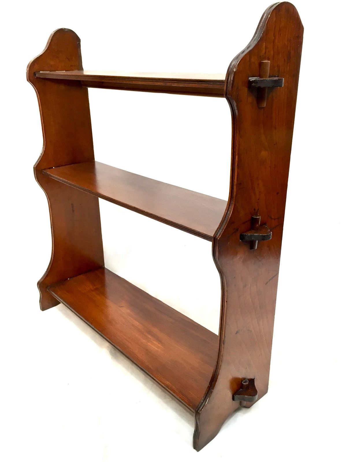 Antique Large Wooden Hand Carved Arts & Crafts Wall Hanging Peg Shelf C1930 photo 139.0