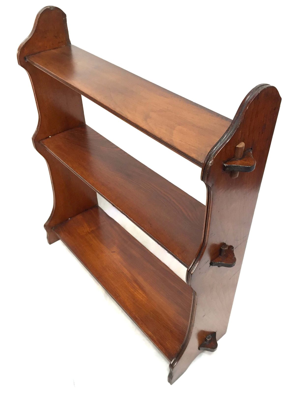 Antique Large Wooden Hand Carved Arts & Crafts Wall Hanging Peg Shelf C1930 photo vinterior