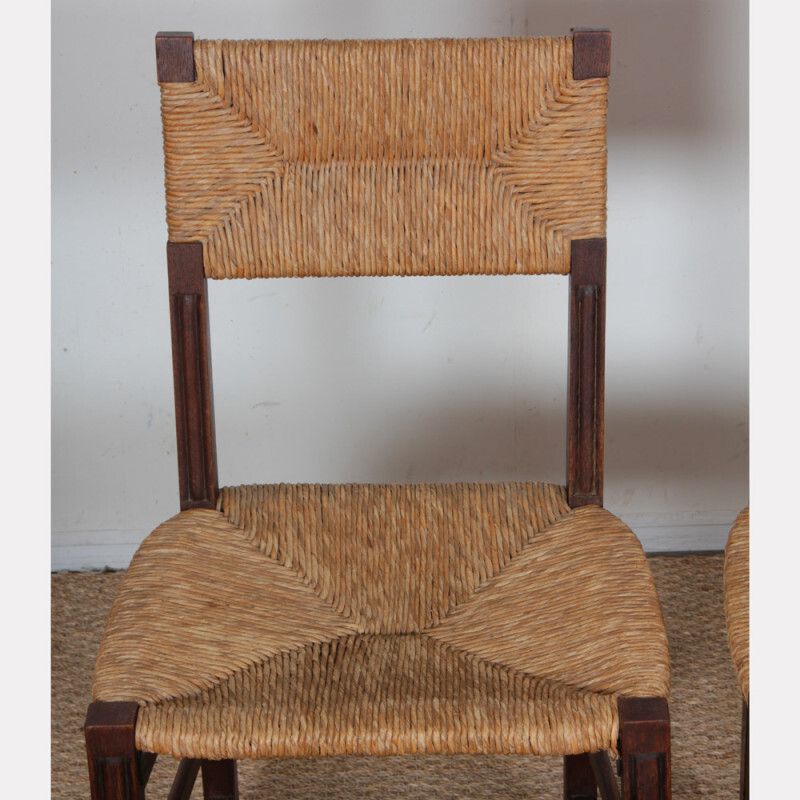 Set Of 6 Oak Wicker Chairs, French Craftsmanship, 1950 photo vinterior