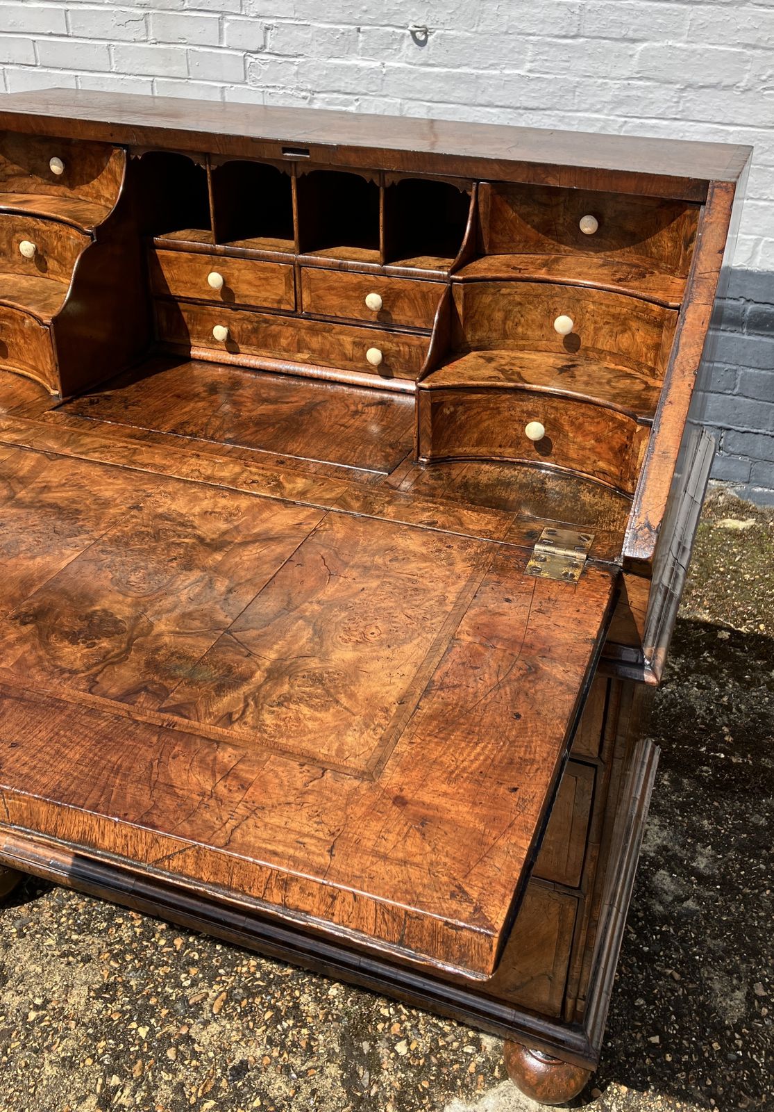 Fine Early 18th Century English Walnut Fall Front Bureau, Circa 1705 photo vintage