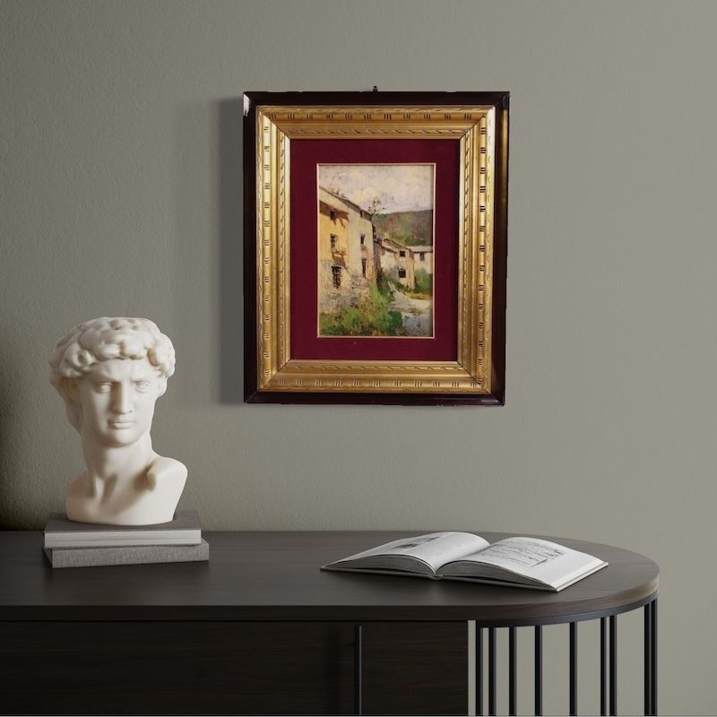 Peinture italienne de paysage, vue de maisons, XXe siècle photo 1600.0