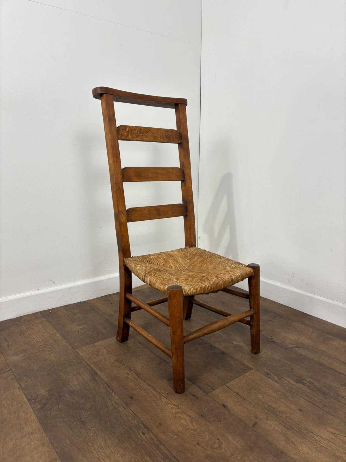 Antique Beech Rush Seat Prayer Chair photo vinterior