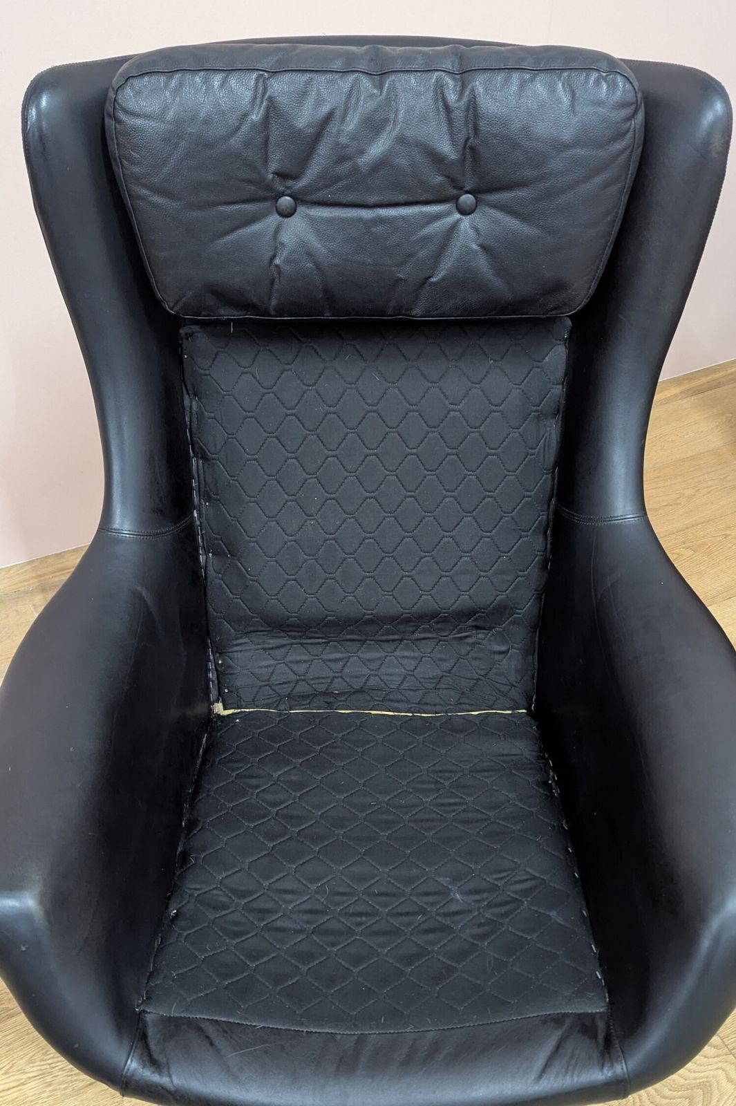 Midcentury Danish Black Leather Swivel Lounge Chair photo furniture