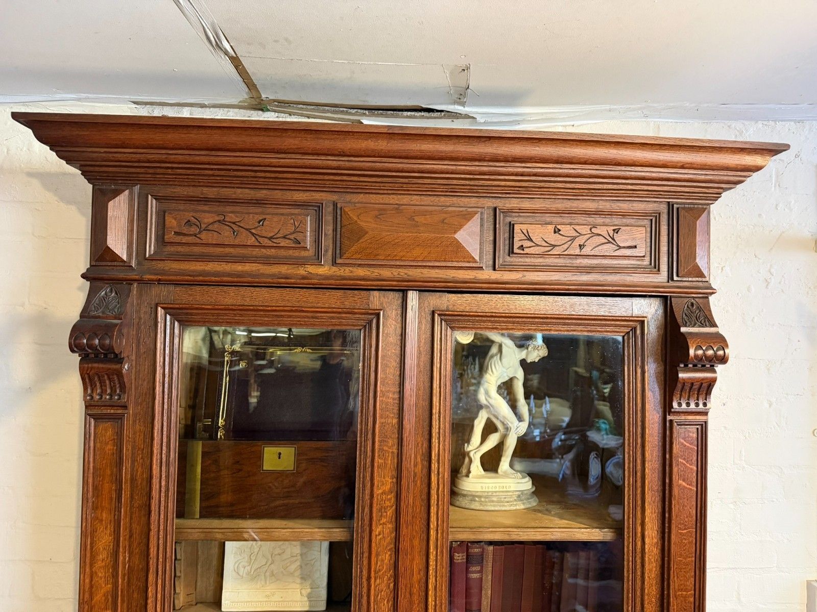 Tall French Antique Carved Oak Glazed Bookcase/Cabinet Circa 1890 photo 895.0