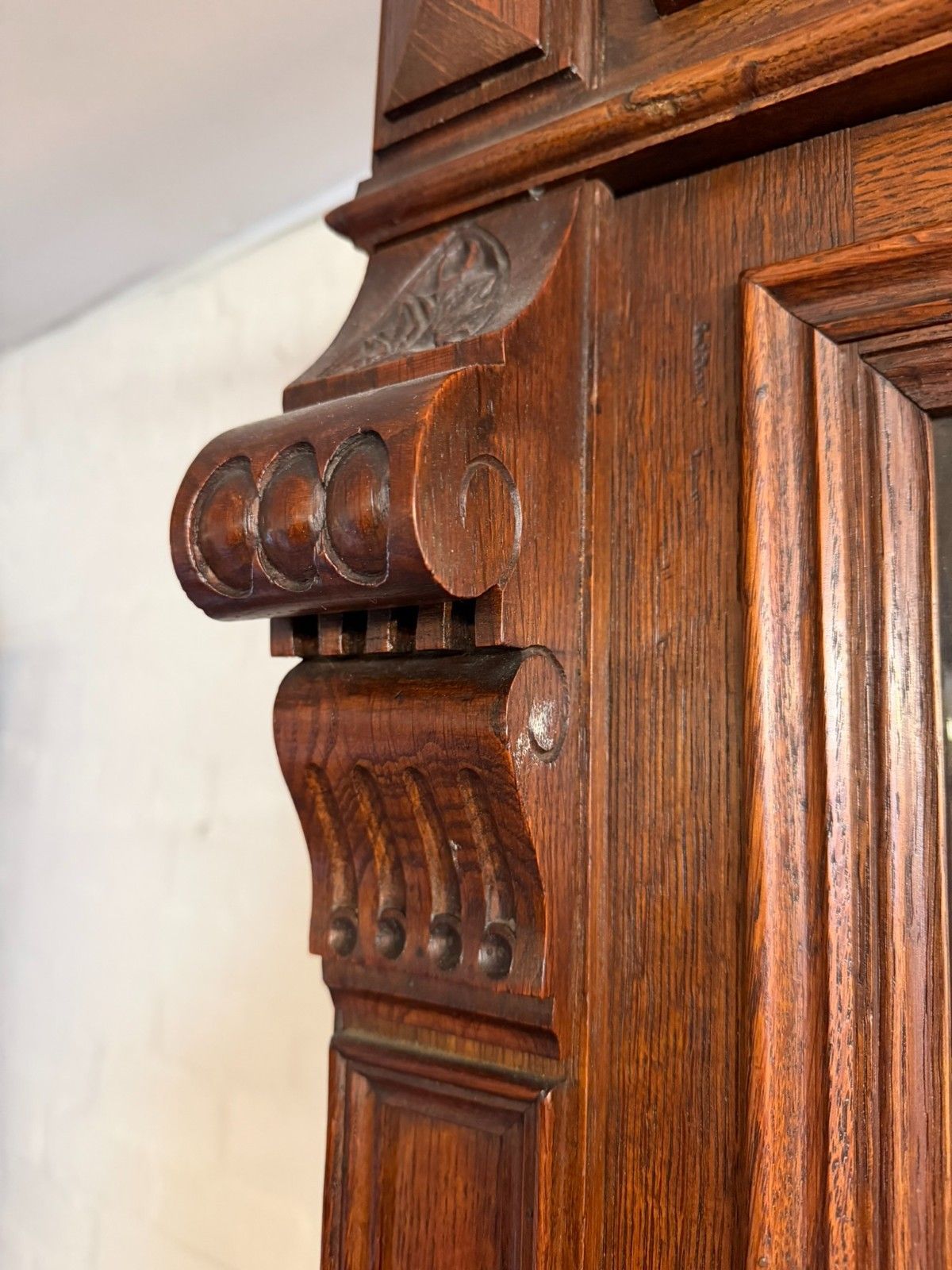 Tall French Antique Carved Oak Glazed Bookcase/Cabinet Circa 1890 photo vinterior