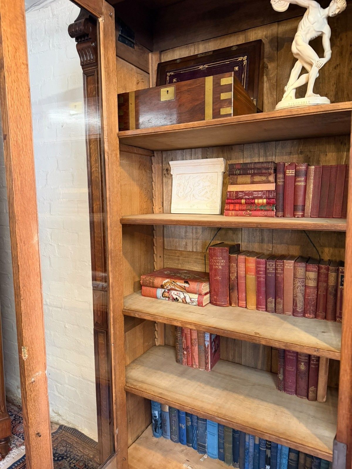 photo vintage Tall French Antique Carved Oak Glazed Bookcase/Cabinet Circa 1890