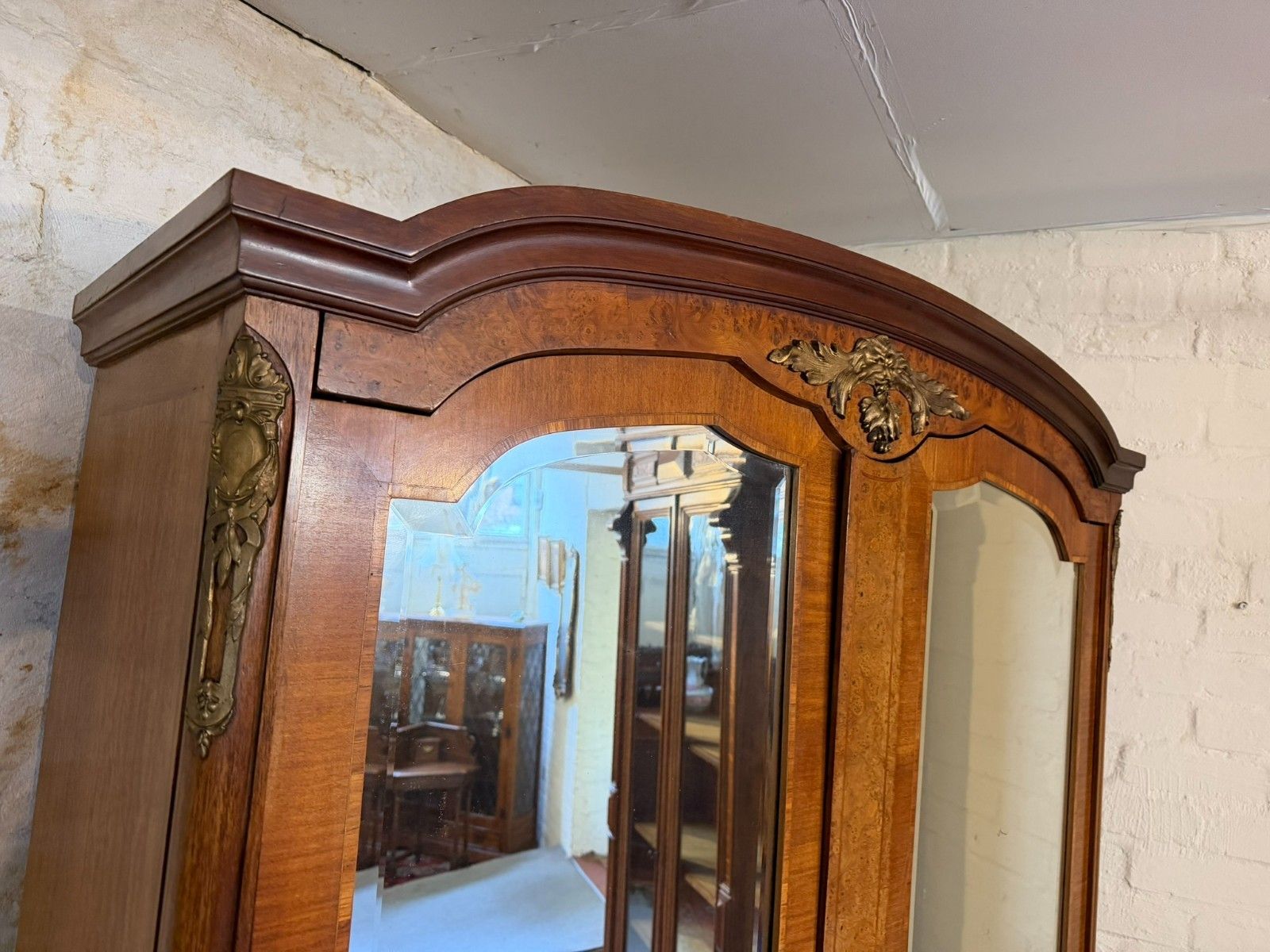 photo furniture Antique French Burr Walnut Louis XV Mirror Door Armoire Circa 1900