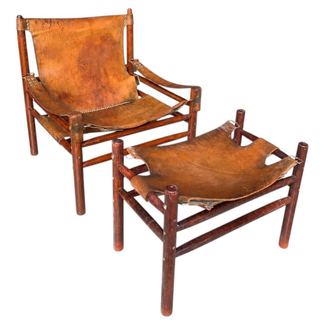 Leather Safari Lounge Chair With Ottoman, In The Style Of Arne Norell, 1970s photo furniture