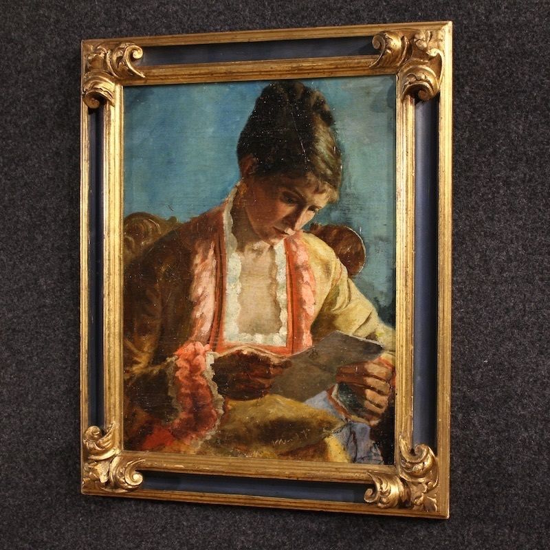 photo buy French Painting, Portrait Of A Woman With A Letter, Dated 1979