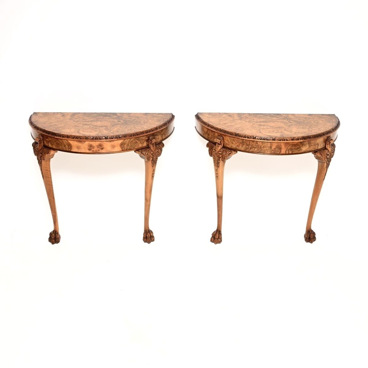 Pair Of Antique Burr Walnut Console Tables