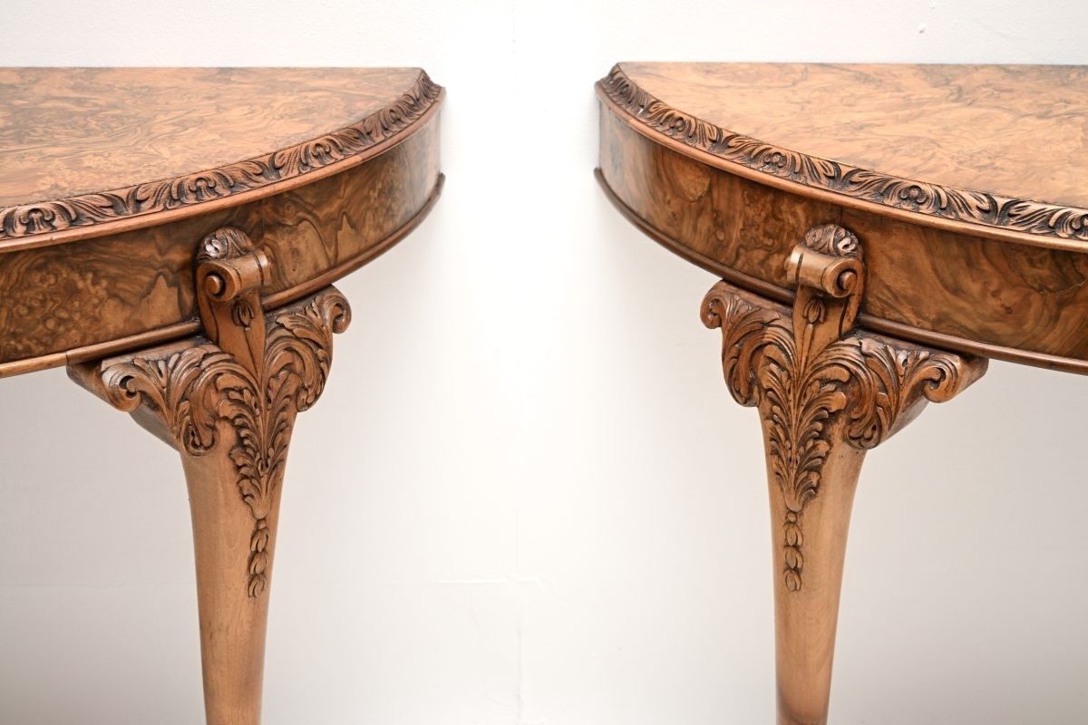 Pair Of Antique Burr Walnut Console Tables photo vintage