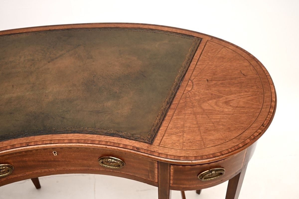 Antique Edwardian Inlaid Mahogany Kidney Shaped Desk photo vintage