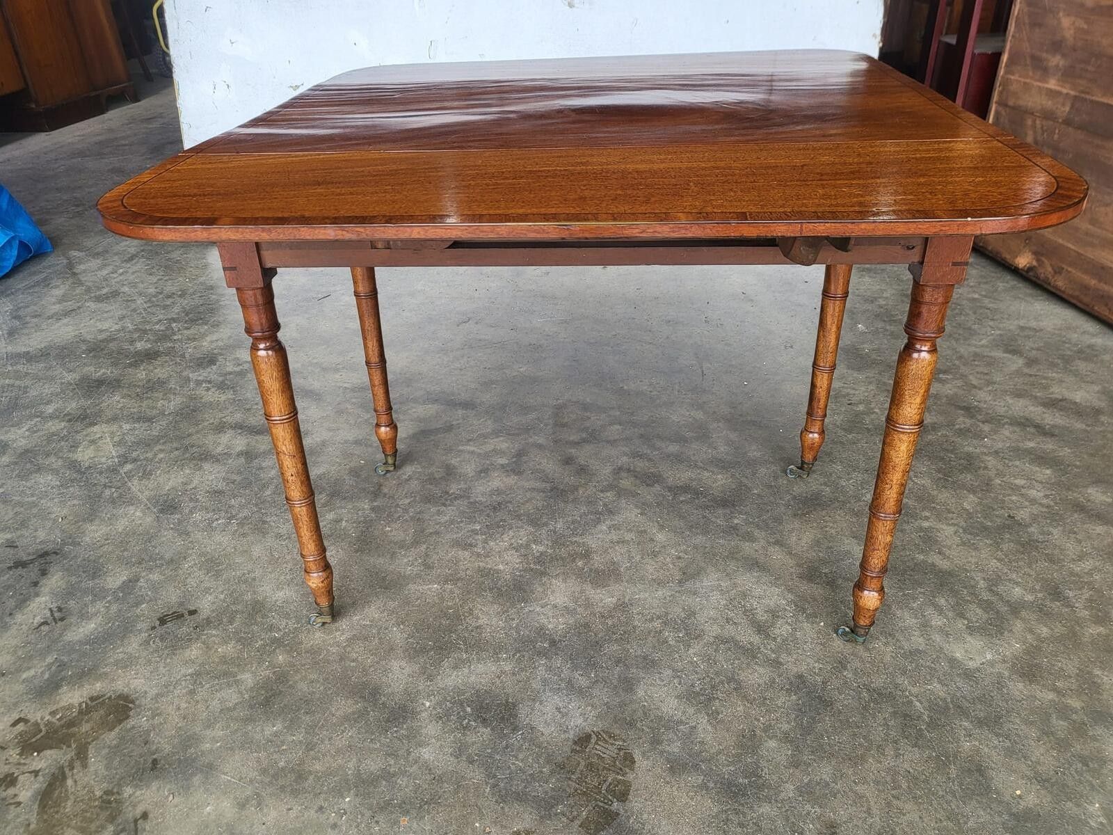 Antique Regency Inlaid Pembroke Drop Leaf Dining Occasional Table Drawer photo for sale