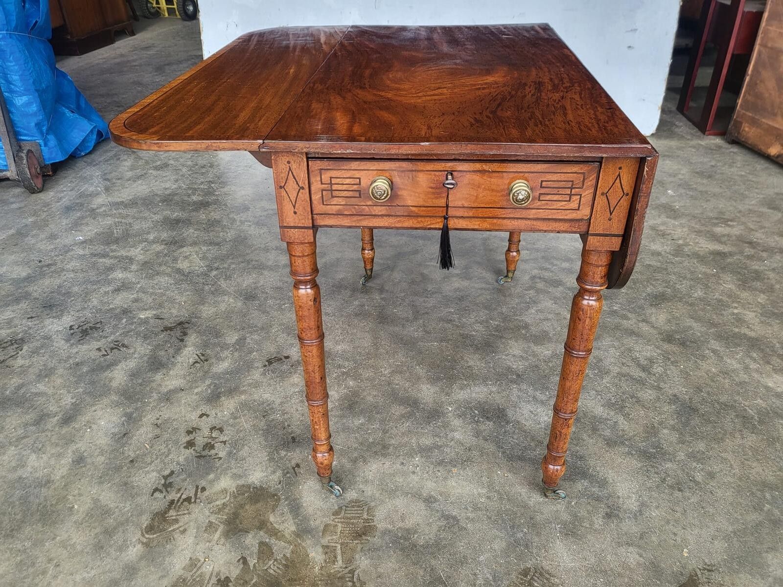Furniture Antique Regency Inlaid Pembroke Drop Leaf Dining Occasional Table Drawer photo